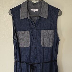 Reed | Denim Chambray Sleeveless Button Down Dress Size Large